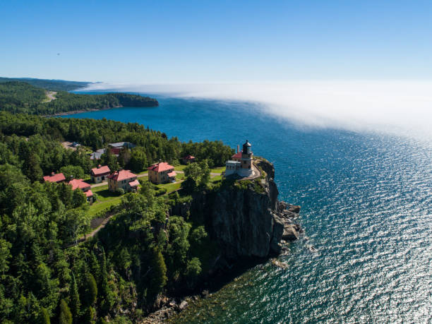 istock Split Rock Lighthouse - Aerial View - Lake Superior 1013342546