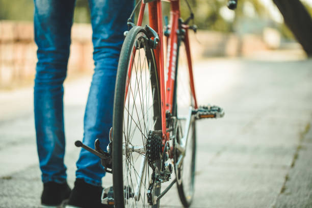 istock Close up of rear wheel on bicycle 1013345114