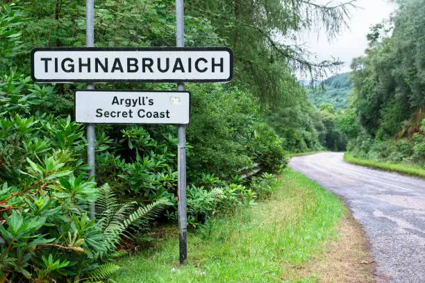 Tighnabruaich village welcome sign Argyll & Bute secret coast Cowal peninsula uk