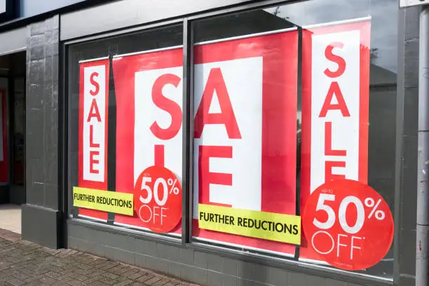 Shop Window Sale Sign Clothes Red White Banner Store uk