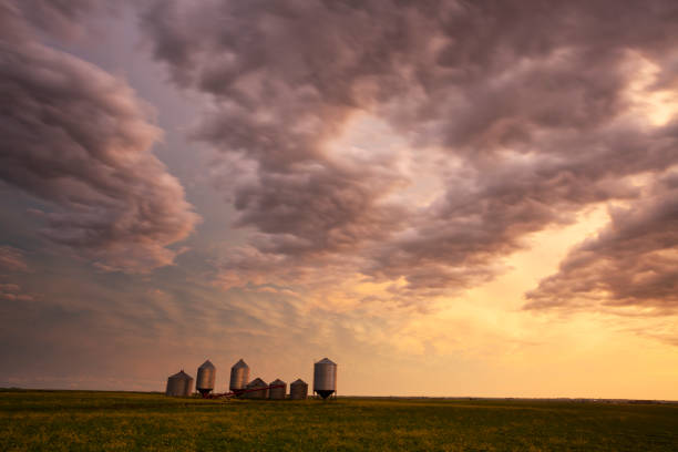 草原の嵐サスカチュワン州カナダ - canada saskatchewan grain elevator prairie ストックフォトと画像