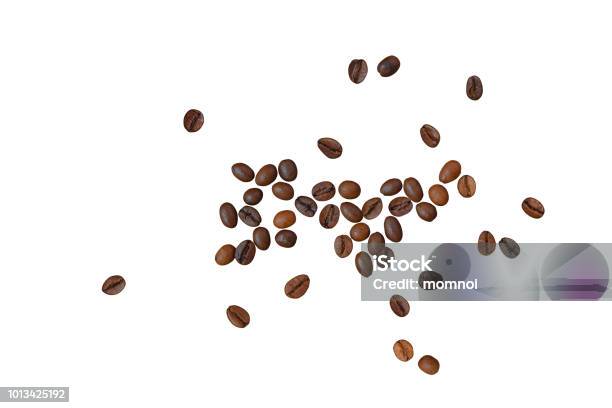 Top View Of Scattered Roasted Coffee Beans With Clipping Path Stock Photo - Download Image Now