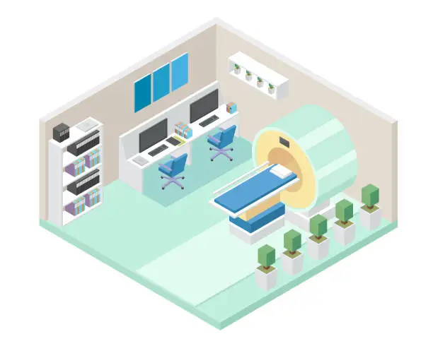 Vector illustration of Modern Hospital MRI Diagnostic Room Area Interior in Isometric View Illustration