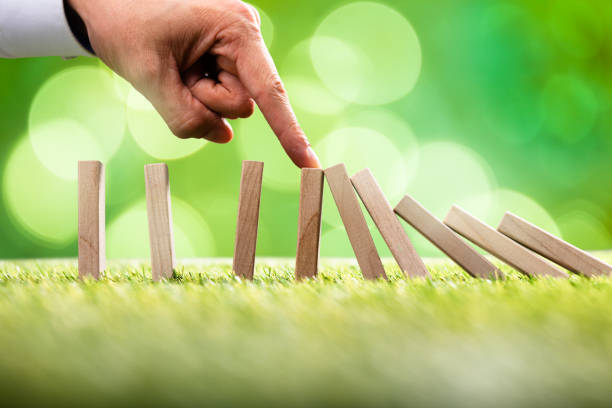 istock Person Stopping Falling Wooden Blocks 1013435396