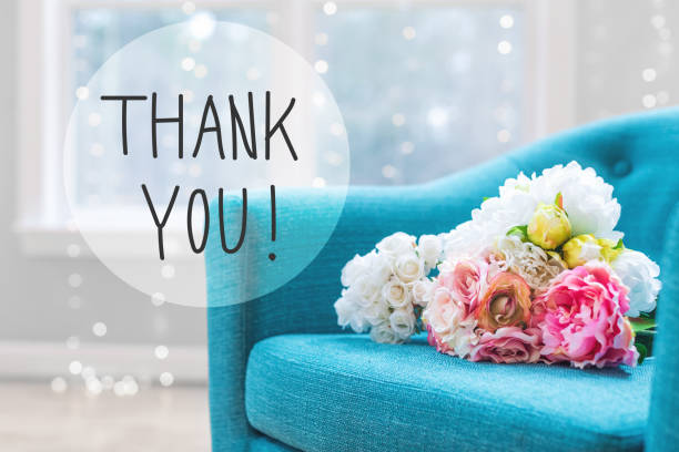 istock Thank You message with flower bouquets with chair 1013438148