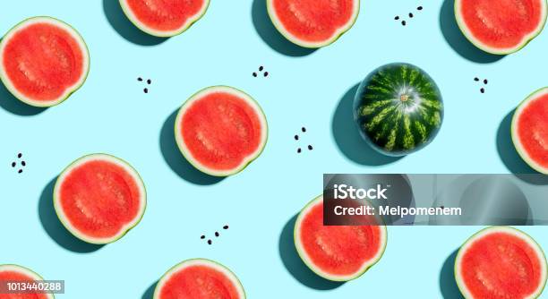 One Out Unique Watermelons Arranged Stock Photo - Download Image Now - Watermelon, High Angle View, Melon