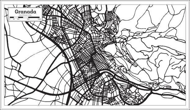 Granada Spain City Map in Retro Style. Outline Map. Granada Spain City Map in Retro Style. Outline Map. Vector Illustration. granada stock illustrations