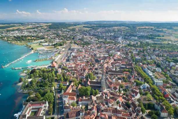 Aerial panorama of the famous town Constance at the Bodensee, Lake Constance. Converted from RAW.