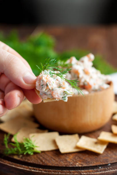 istock Smoked salmon and cream cheese dip with crackers 1013458632