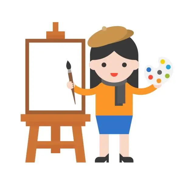 Vector illustration of Artist and blank canvas, Cute character flat design professional people set