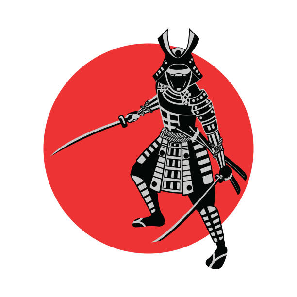 istock Samurai hold sword in front of red circle,warrior of japan,monochrome realistic design 1013479882