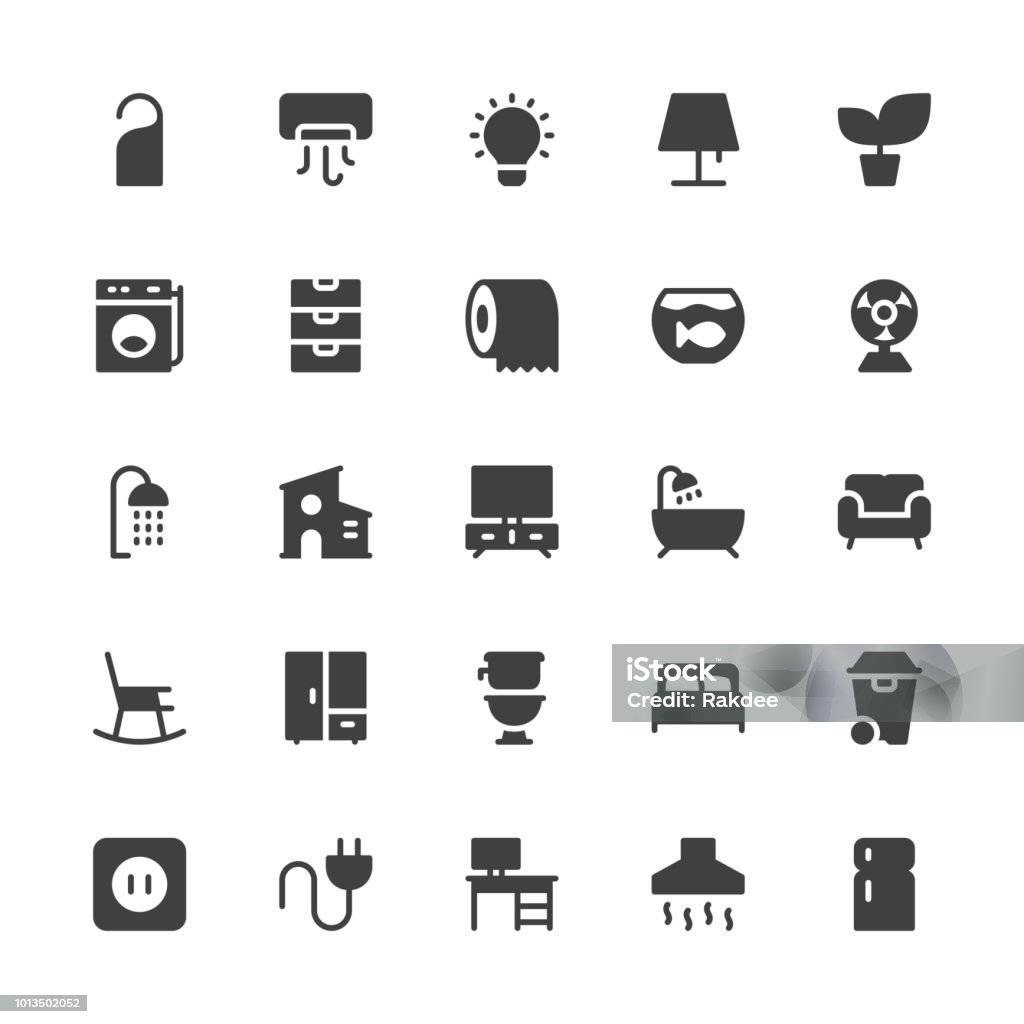 Home and Living Icons - Gray Series Home and Living Icons Gray Series Vector EPS File. Icon Symbol stock vector