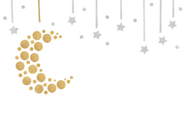 istock Gold and silver glitter moon paper cut on white background 1013502612