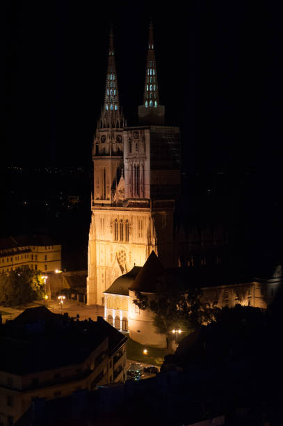 istock Cathedral during night with orange lights in Zagreb, Croatia. 1013536408