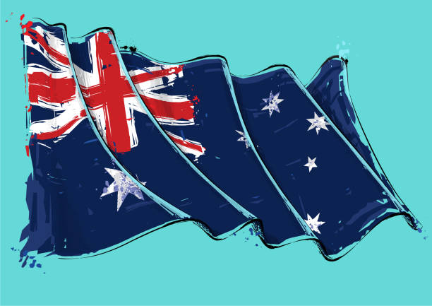 Australian Artistic Brush Stroke Waving Flag Vector grange Illustration of an Australian waving Flag. All elements neatly on well defined layers southern cross stock illustrations