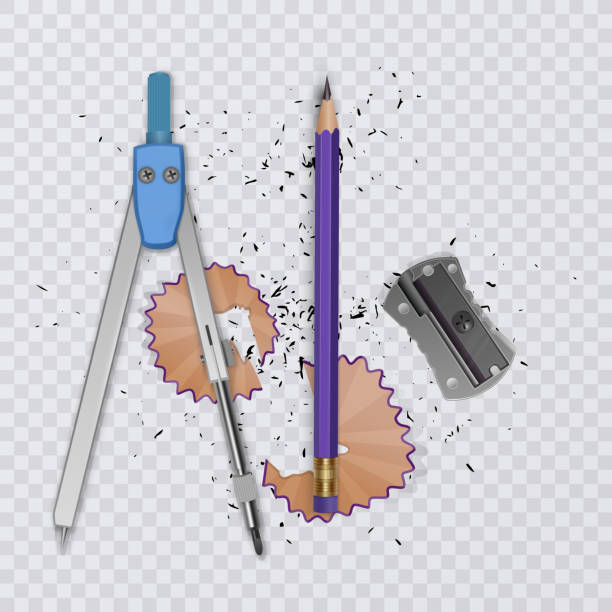 istock Drawing tool kit, compass, pencil and ruler on transparent background, school supplies, vector illustration 1013542270