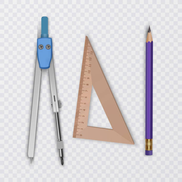 zeichnung-tool-kit, kompass, bleistift und lineal auf transparenten hintergrund, schulbedarf, vektor-illustration - drawing compass drawing mathematical symbol mathematics stock-grafiken, -clipart, -cartoons und -symbole