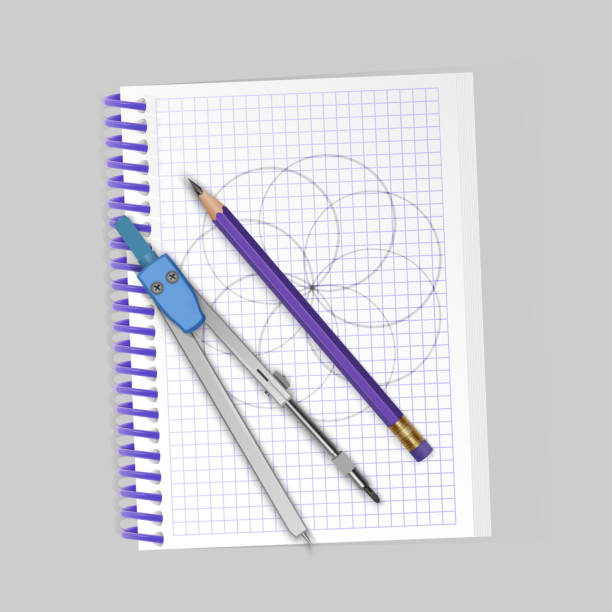 図面ツール キット、コンパス、鉛筆・ ノート、現実的な描画ツール。ベクトル図 - drawing compass architecture work tool engineering点のイラスト素材／クリップアート素材／マンガ素材／アイコン素材