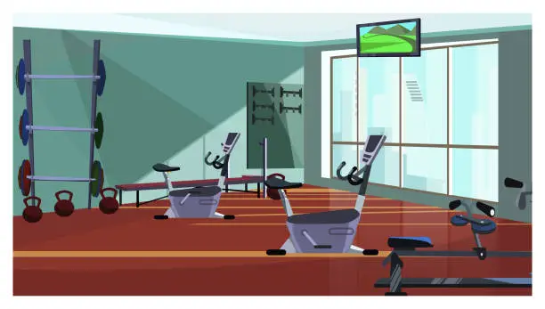 Vector illustration of Modern health club with exercising equipment vector illustration