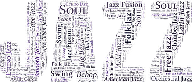 illustrazioni stock, clip art, cartoni animati e icone di tendenza di vector word cloud con la parola jazz su sfondo bianco - jazz latino