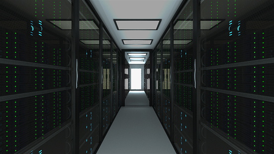 Modern Server Room Interior In Datacenter Web Network And Internet ...