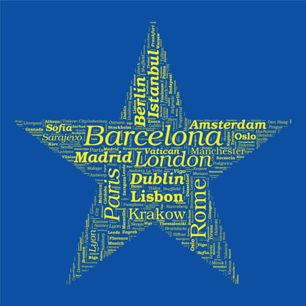 ilustrações de stock, clip art, desenhos animados e ícones de star shaped european cities vector word cloud on white background - go palavra inglesa