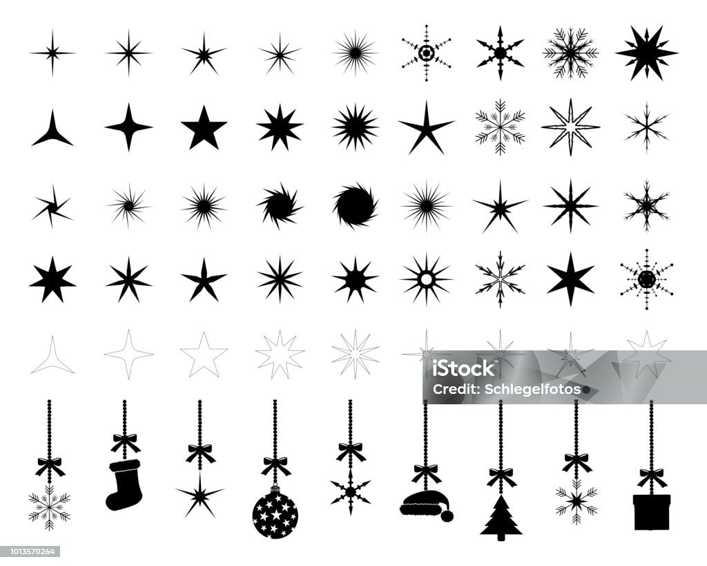 siluetas de copos de nieve de estrellas - arte vectorial de Forma de Estrella libre de derechos