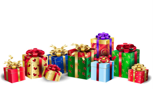 ilustraciones, imágenes clip art, dibujos animados e iconos de stock de cajas de regalo grupo fondos festivos navidad o regalos de cumpleaños - regalos navidad