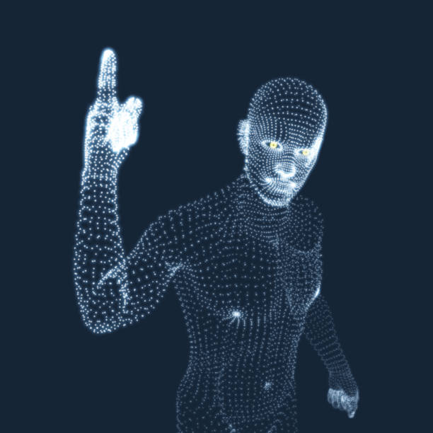 istock Man Pointing his Finger. 3D Model of Man. Geometric Design. Vector Illustration. 1013577898