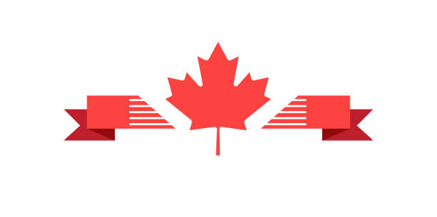 ilustraciones, imágenes clip art, dibujos animados e iconos de stock de cinta bandera de la hoja de arce de canadá feliz día rojo - canada canadian flag business canadian culture