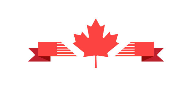 Happy Canada Day Red Maple Leaf Ribbon Banner Vector Canada Day Maple Leaf Ribbon Banner, isolated on white background, 1th July, anniversary greeting poster design, flag, Canada, Canadian Flag, Maple Leaf, Independence day, National Canada Festival, concept illustration 150th anniversary stock illustrations