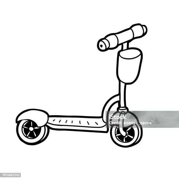 Coloring Book Kick Scooter Stock Illustration - Download Image Now - Push Scooter, Black Color, Book