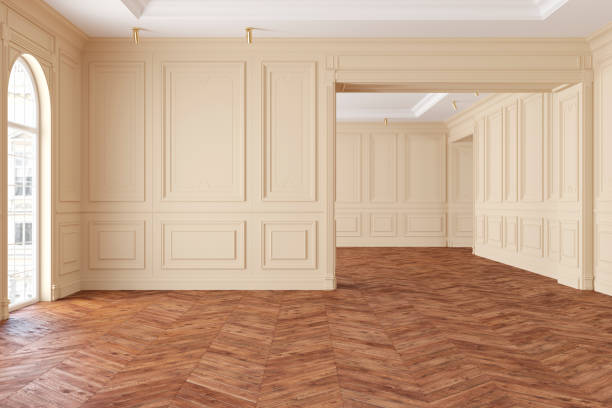 istock Empty modern classic beige interior room. 3d render illustration mock up. 1013606386