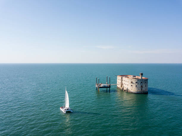 Aerial view of famous Fort Boyard Aerial view of famous Fort Boyard in France fort stock pictures, royalty-free photos & images