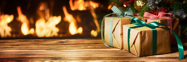 istock Beautiful decorated fireplace and Christmas tree 1013614202