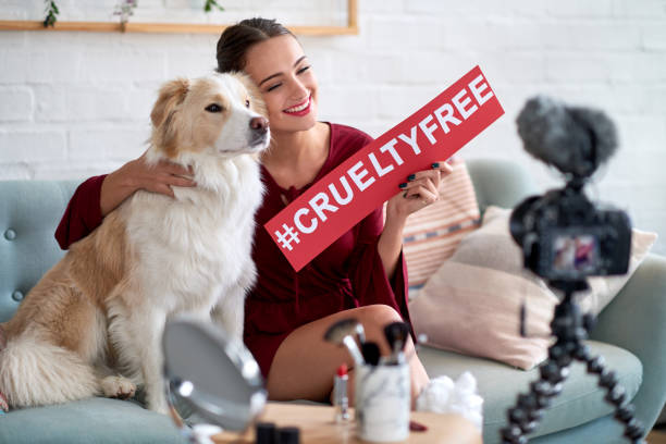 Cruelty free makeup vlogger beauty influencer with her dog