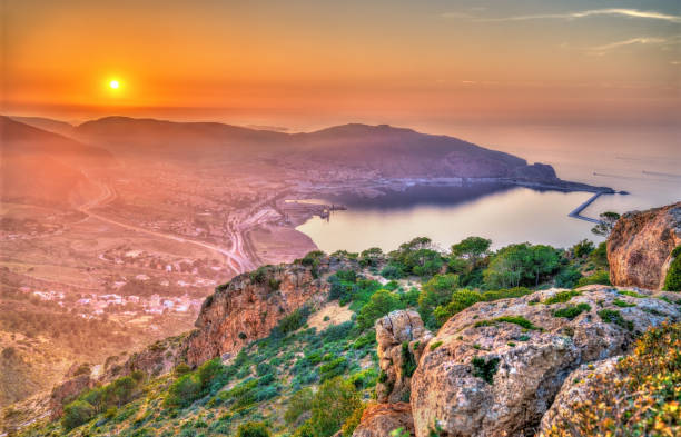 Sunset over the Mediterranean Sea in Oran, Algeria Sunset over the Mediterranean Sea in Oran - Algeria, North Africa algeria stock pictures, royalty-free photos & images