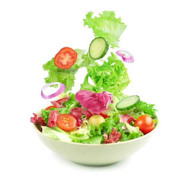 vegetable salad isolated - salad ingredient imagens e fotografias de stock