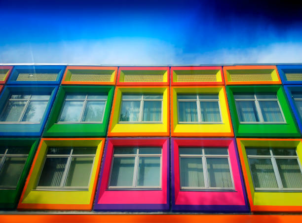 istock Colorful and vivid windows of building background 1013642830