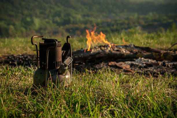 istock The old Soviet kerosene primus on nature. 1013648768