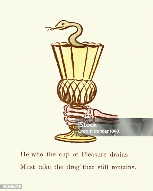 Victorian Satire On Poisoned Chalice Of Pleasure 19th Century Stock Illustration - Download Image Now