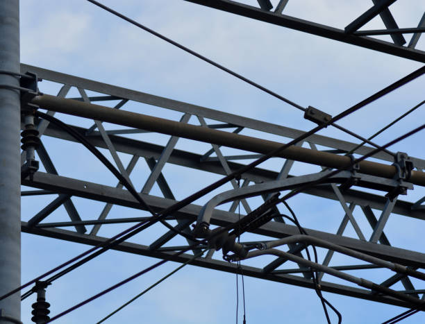 istock electric wires in the sky with train 1013660636