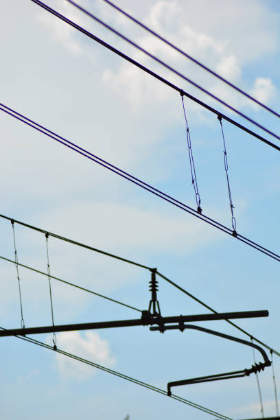 istock electric wires in the sky with train 1013660680