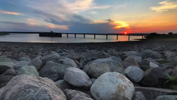 Sunset during the 2018 Luner eclipse by the Oahe Dam wall just outside Pierre, SD, USA