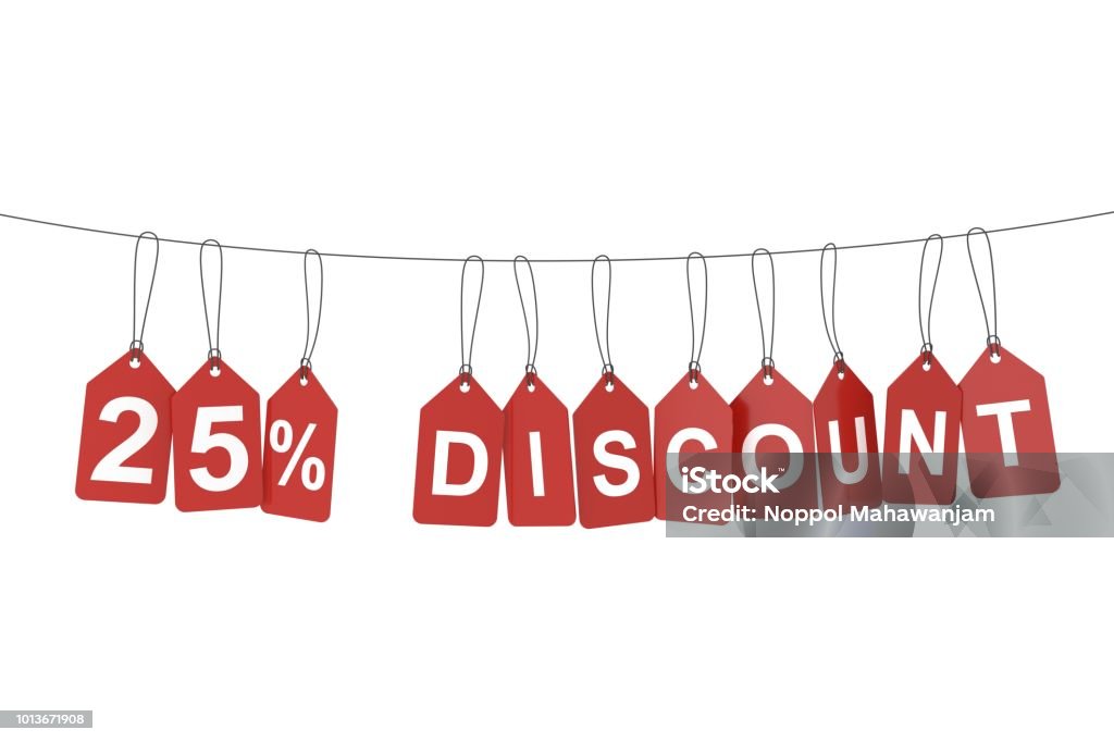 Twenty five percent discount tag. 3D rendering. Business Stock Photo