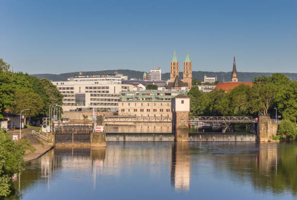 River Fulda and skyline of Kassel, Germany stock photo