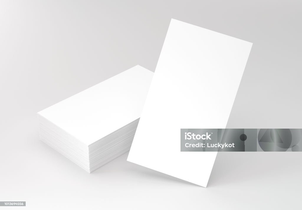 Vertical Business Cards on gray mockup. 3d rendering. Visit Stock Photo