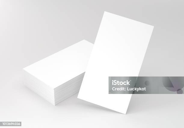 Vertical Business Cards On Gray Mockup 3d Rendering Stock Photo - Download Image Now