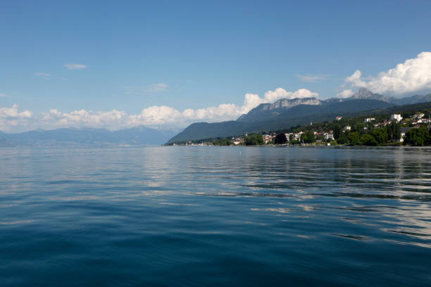 Lake of Geneva Lake Geneva, Evian, Haute-Savoie, France evian les bains stock pictures, royalty-free photos & images
