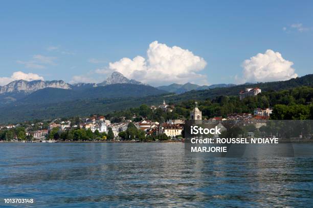 Evian Seen From Lake Geneva Stock Photo - Download Image Now - Evian-les-Bains, France, Lake Geneva